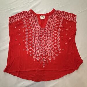 Savanna Jane Plus Size 3X Blouse Red White Embroidered Top READ